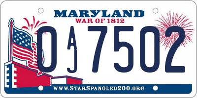MD license plate 0AJ7502