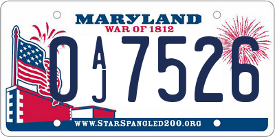 MD license plate 0AJ7526