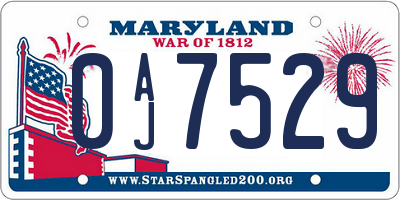 MD license plate 0AJ7529