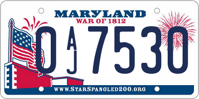 MD license plate 0AJ7530