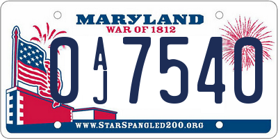MD license plate 0AJ7540