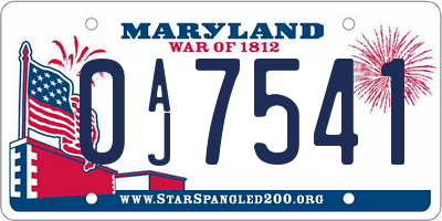 MD license plate 0AJ7541