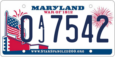 MD license plate 0AJ7542