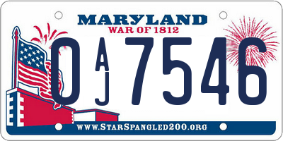 MD license plate 0AJ7546