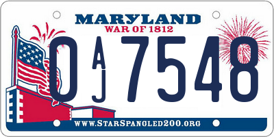 MD license plate 0AJ7548