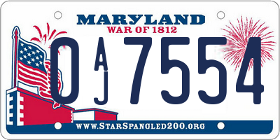 MD license plate 0AJ7554