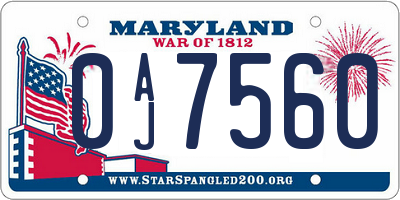MD license plate 0AJ7560