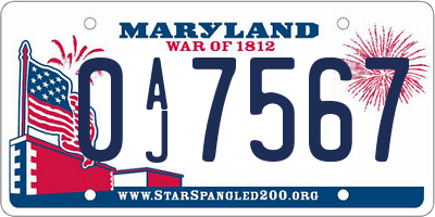 MD license plate 0AJ7567