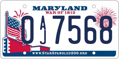 MD license plate 0AJ7568