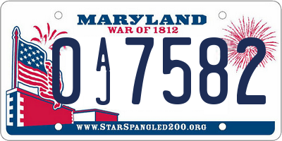 MD license plate 0AJ7582