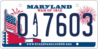 MD license plate 0AJ7603