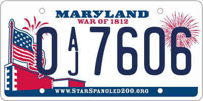 MD license plate 0AJ7606