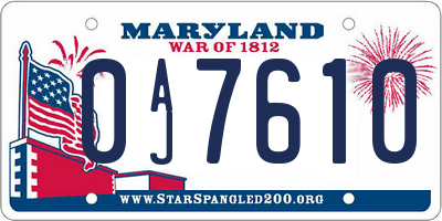 MD license plate 0AJ7610