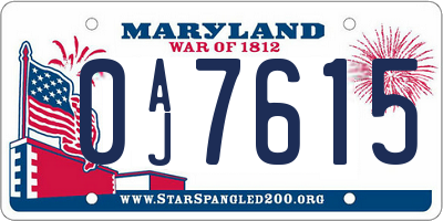 MD license plate 0AJ7615