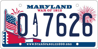 MD license plate 0AJ7626