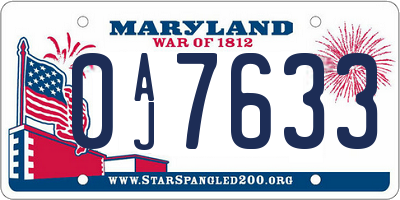 MD license plate 0AJ7633
