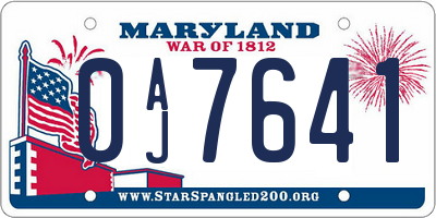 MD license plate 0AJ7641