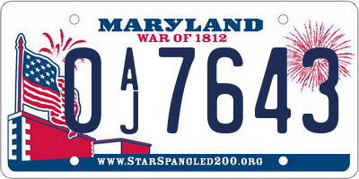 MD license plate 0AJ7643