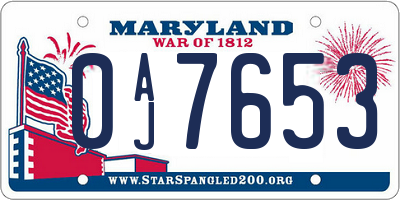 MD license plate 0AJ7653