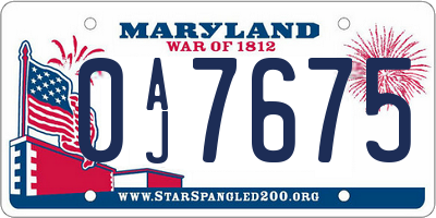 MD license plate 0AJ7675