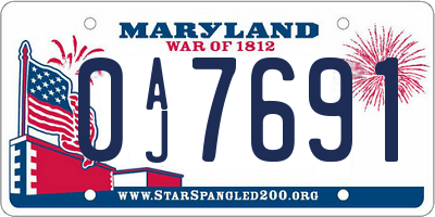 MD license plate 0AJ7691