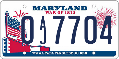 MD license plate 0AJ7704