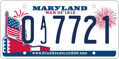 MD license plate 0AJ7721