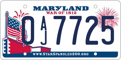 MD license plate 0AJ7725