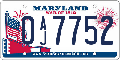 MD license plate 0AJ7752