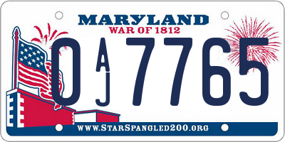 MD license plate 0AJ7765