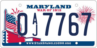 MD license plate 0AJ7767