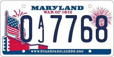 MD license plate 0AJ7768