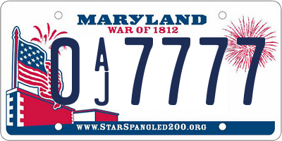 MD license plate 0AJ7777