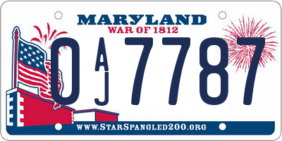 MD license plate 0AJ7787