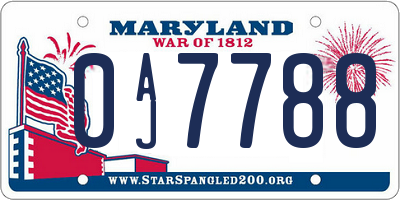 MD license plate 0AJ7788
