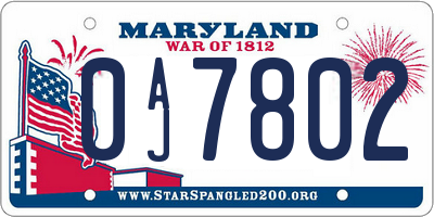 MD license plate 0AJ7802