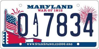 MD license plate 0AJ7834