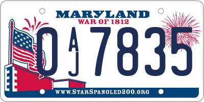 MD license plate 0AJ7835