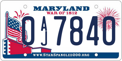 MD license plate 0AJ7840