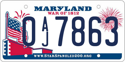 MD license plate 0AJ7863
