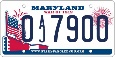 MD license plate 0AJ7900