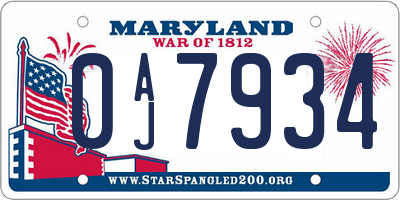 MD license plate 0AJ7934