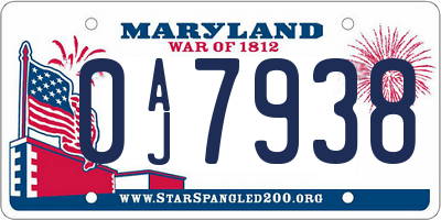 MD license plate 0AJ7938