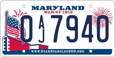 MD license plate 0AJ7940