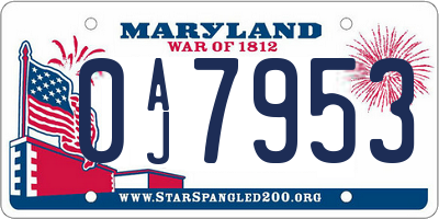 MD license plate 0AJ7953