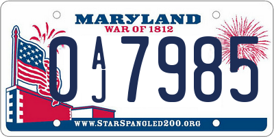 MD license plate 0AJ7985