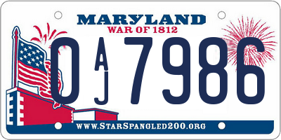 MD license plate 0AJ7986