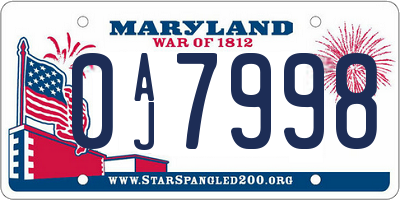 MD license plate 0AJ7998