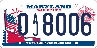 MD license plate 0AJ8006