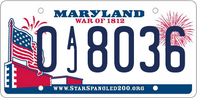 MD license plate 0AJ8036